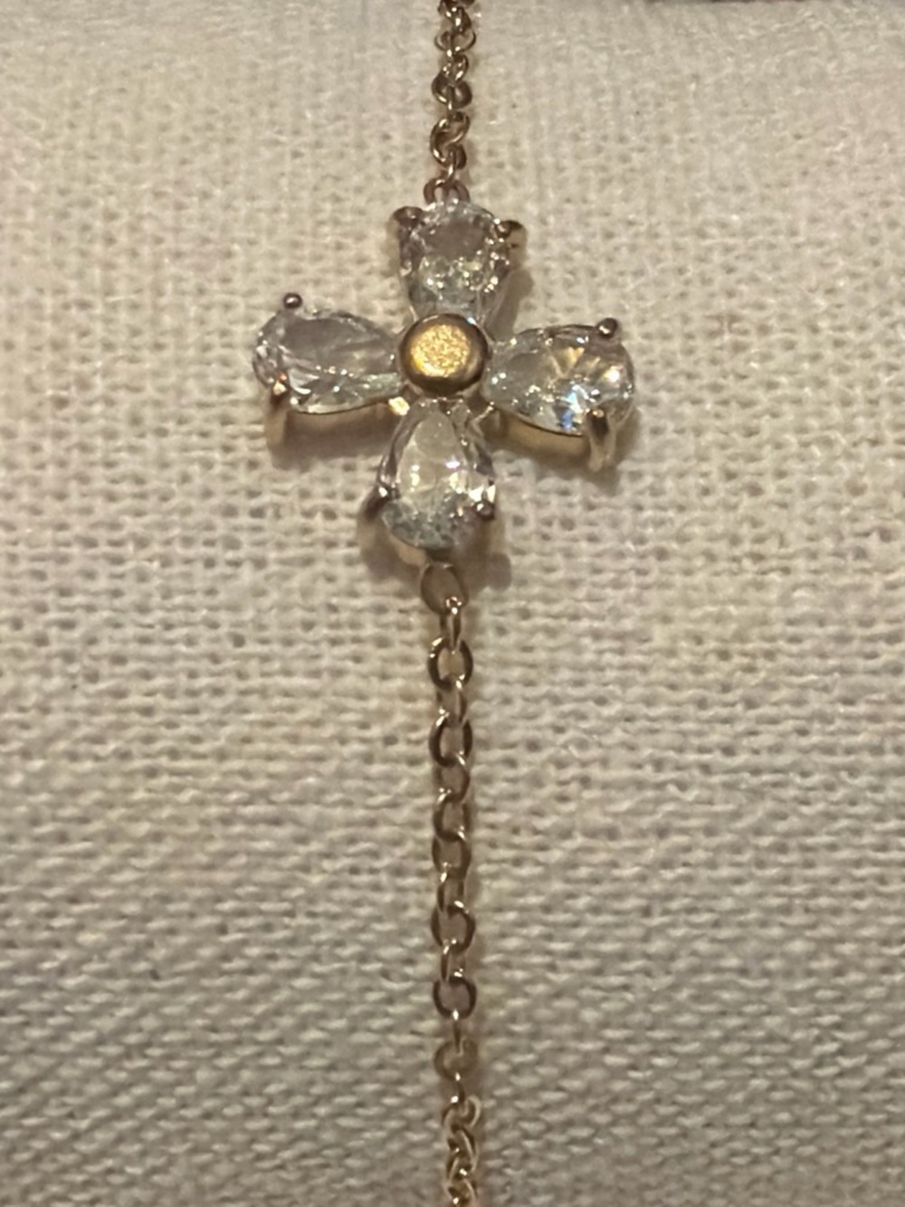 Delicate White Crystal Cross Bracelet - Gold Tone